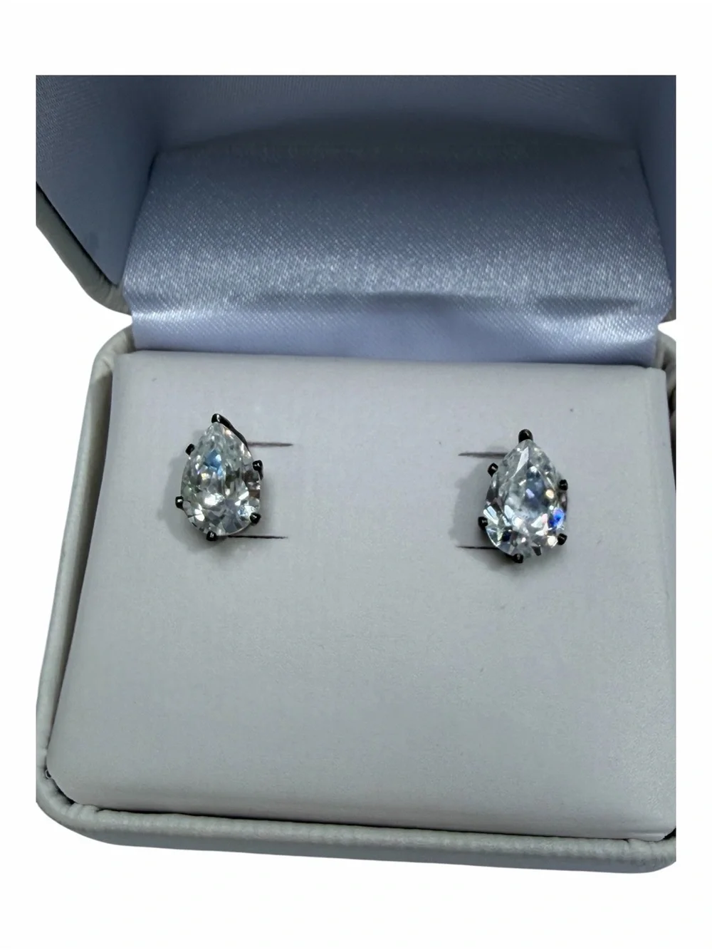 Clear Crystal Stud Pear Cut 3 CTW Simulated Diamond Earrings – Silver Tone